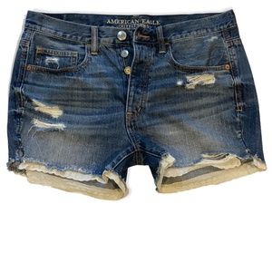 American Eagle Women's Button Fly Lace Distressed Cut Off Jean Shorts Size 6 32"
